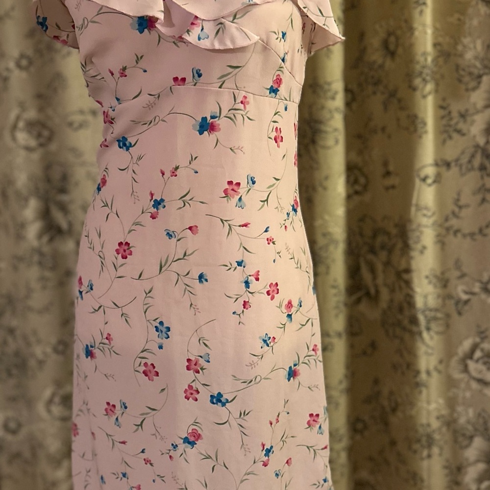 Unique Vintage Pink Floral Midi Dress